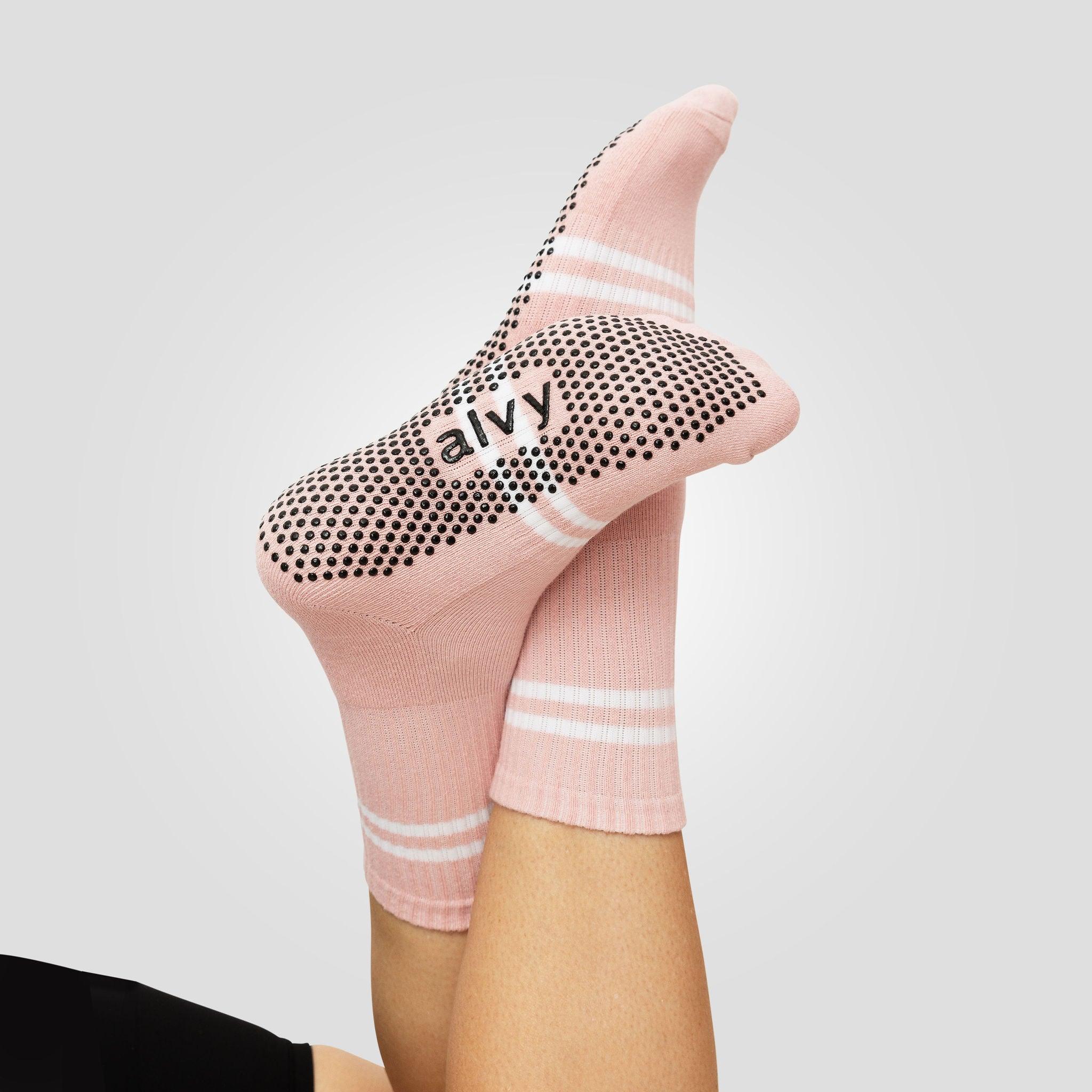 Alvy crew baby pink Pilates grip sock lifestyle
