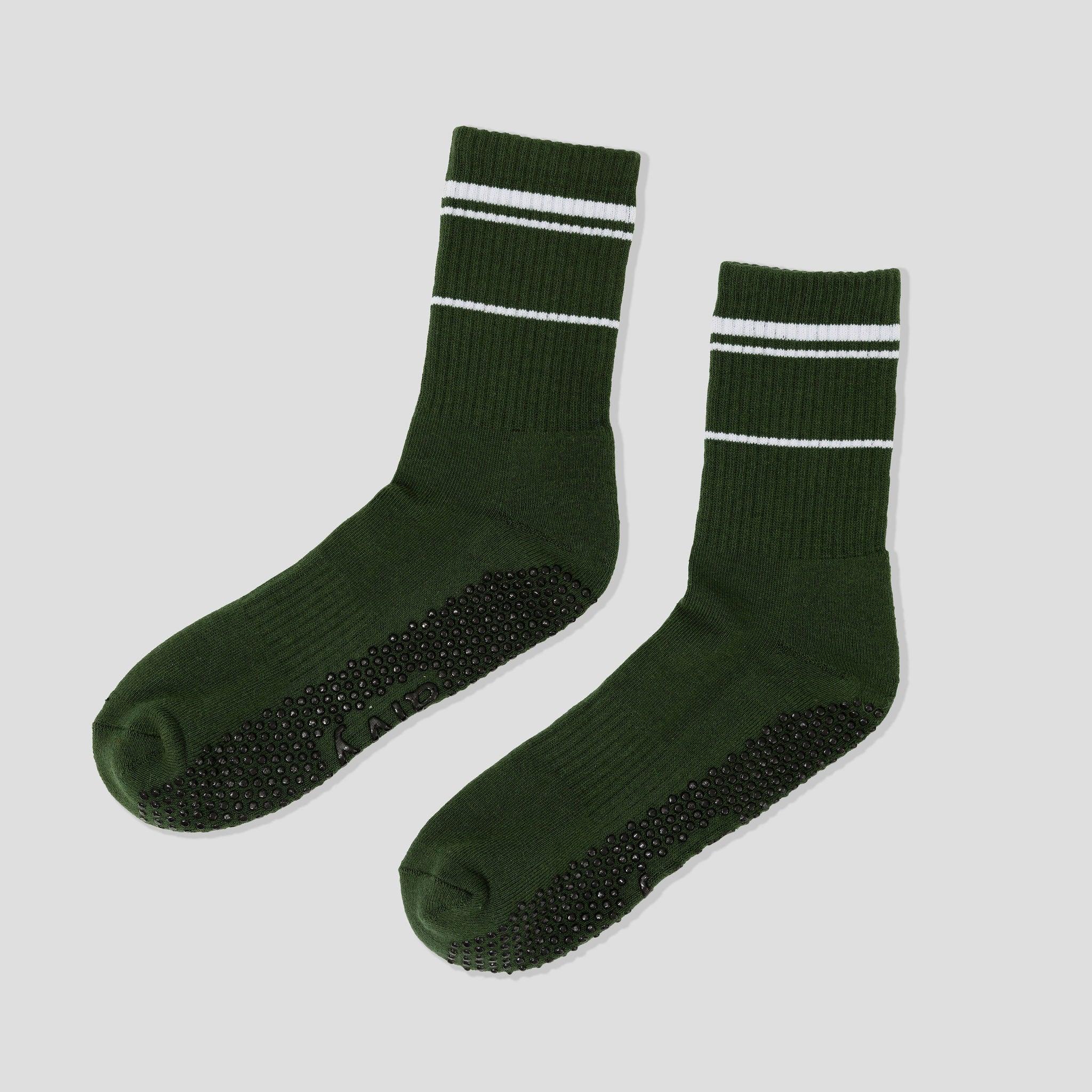 Alvy crew forest green Pilates grip socks