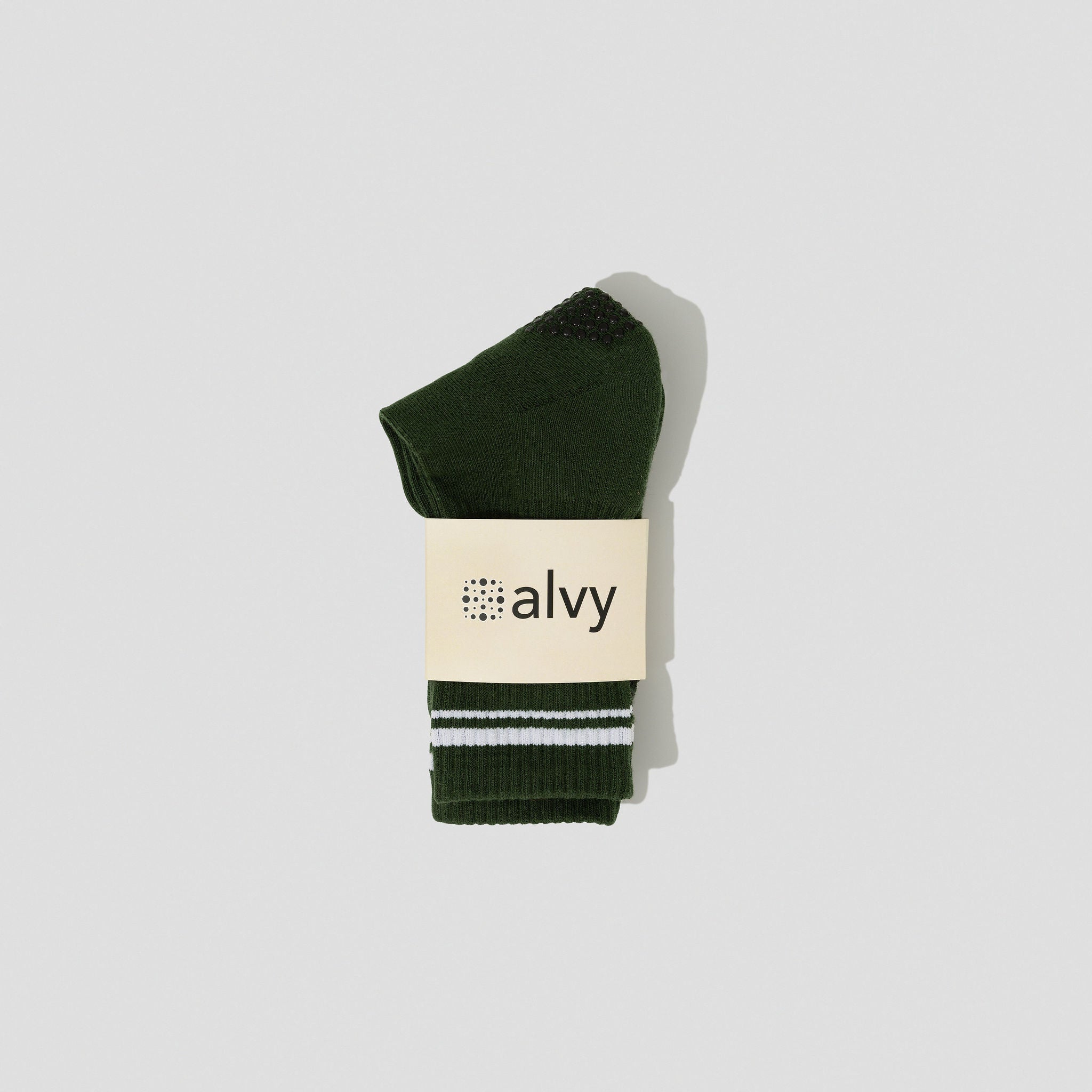 Alvy crew forest green socks packaged