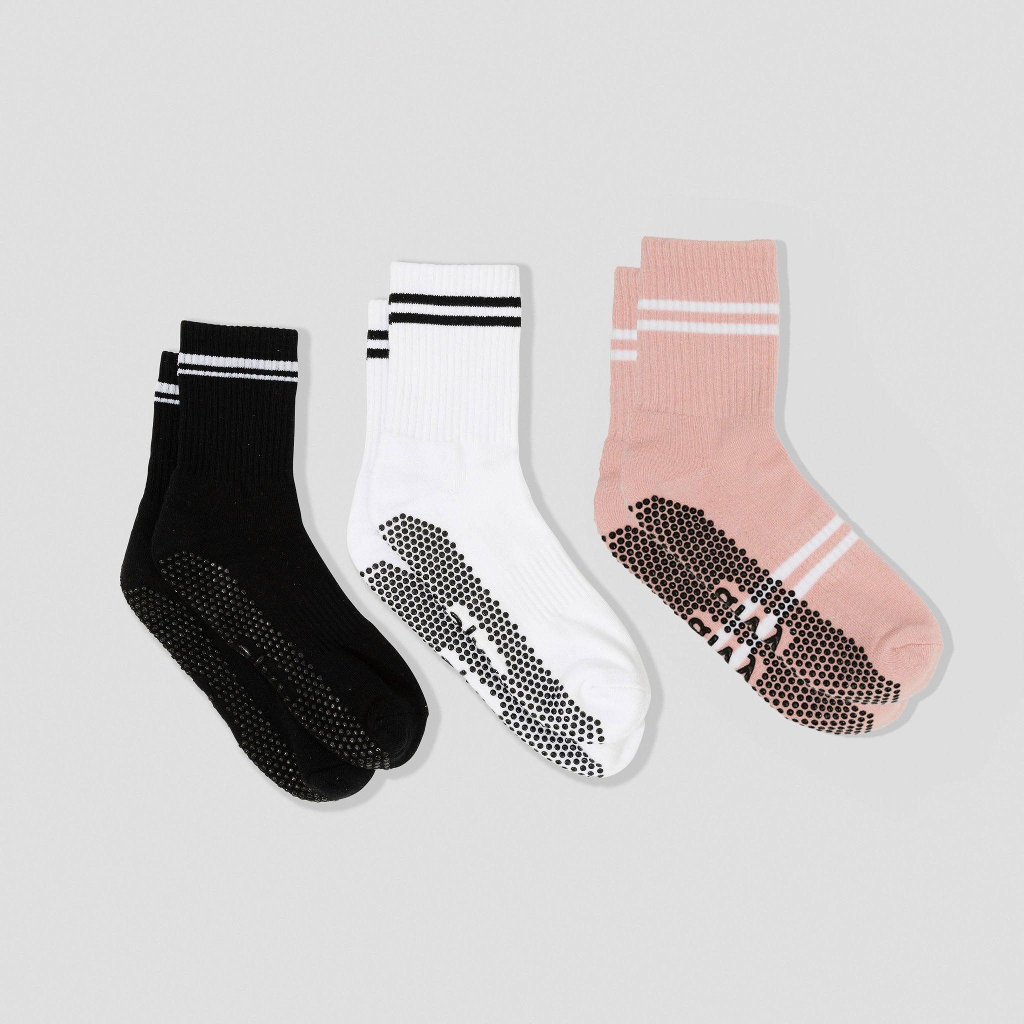 Essential Crew Grip Socks Bundle 3 Pack (Midnight Black, Pearl White, Baby Pink)