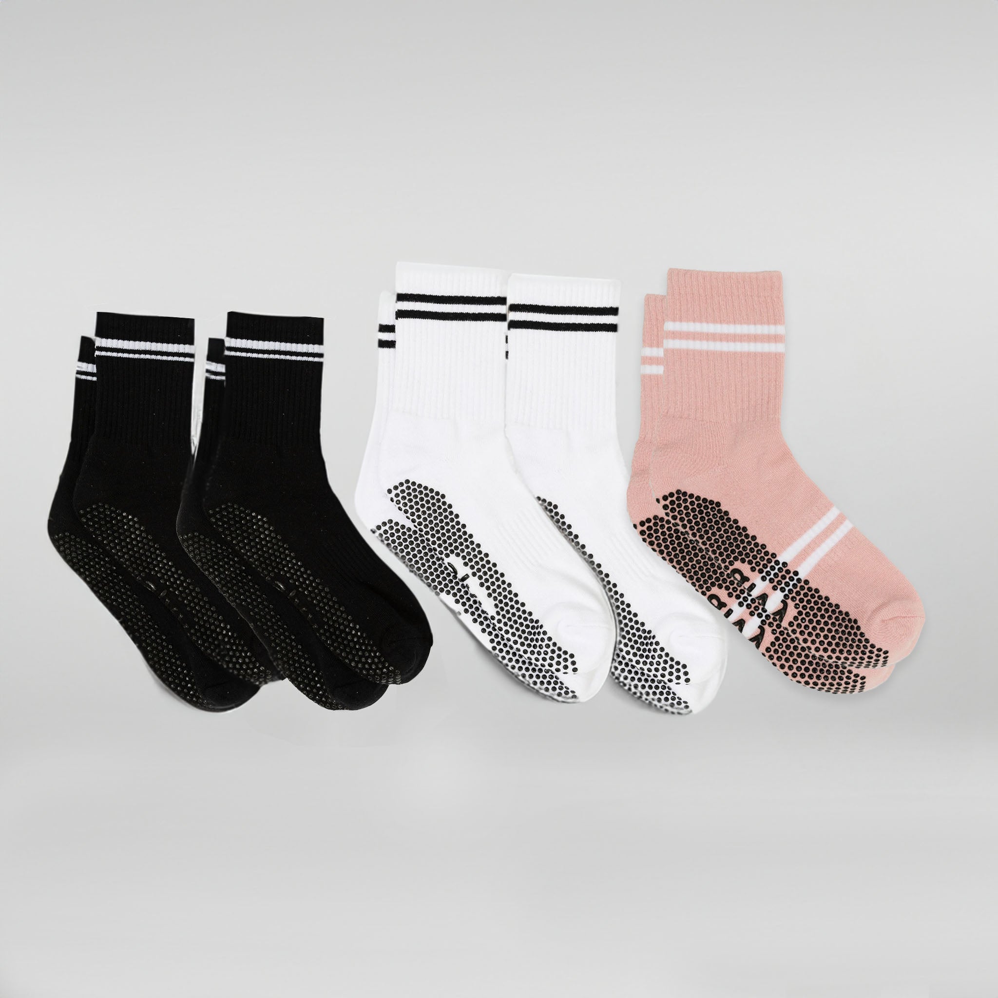 Essential Crew Grip Socks Bundle 5 Pack (Midnight Black, Pearl White, Baby Pink)