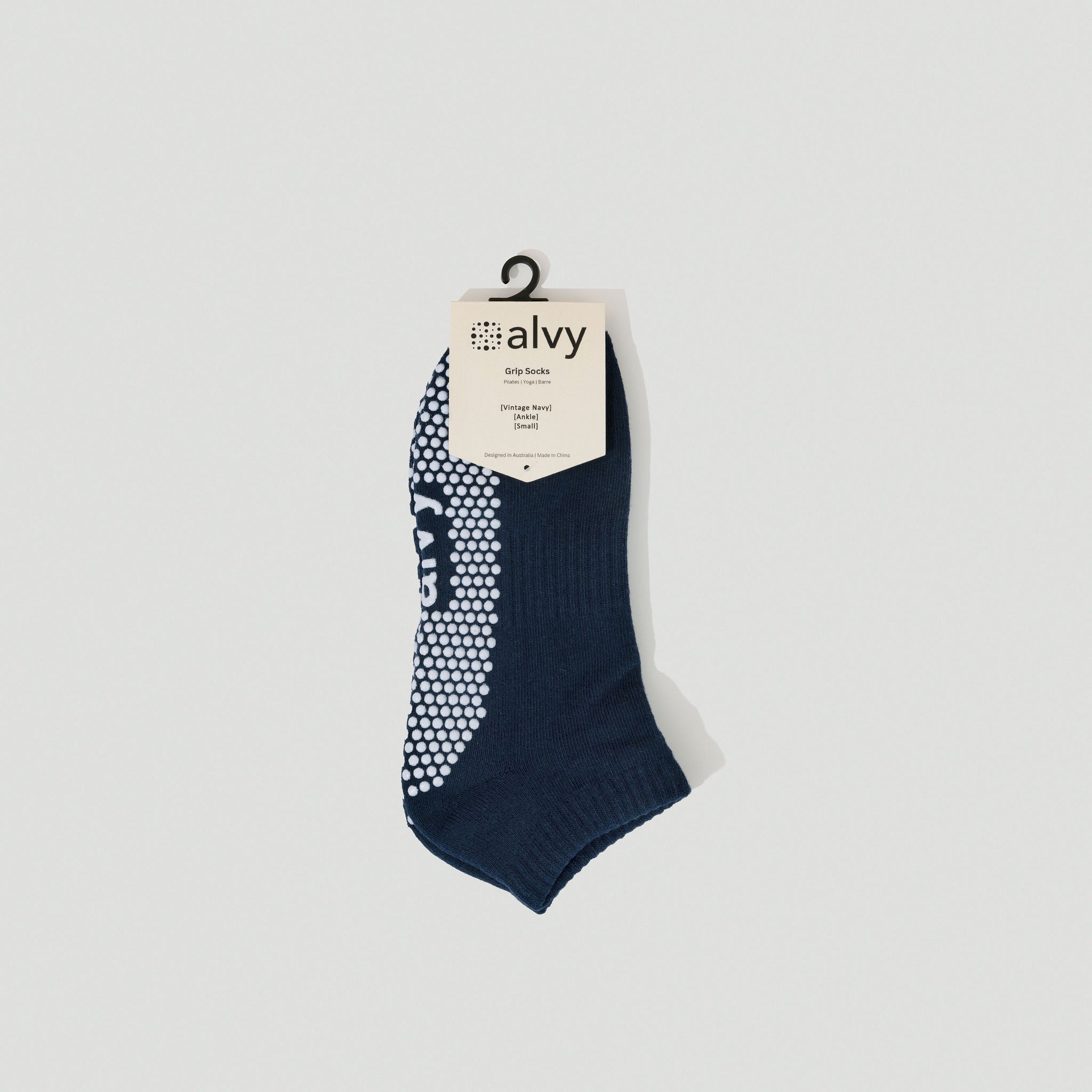 alvy ankle vintage navy grip socks